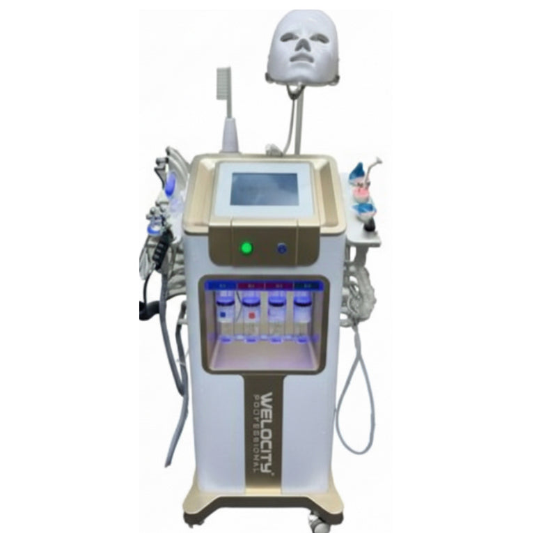12-in-1 HydraFacial machine, white and golden
